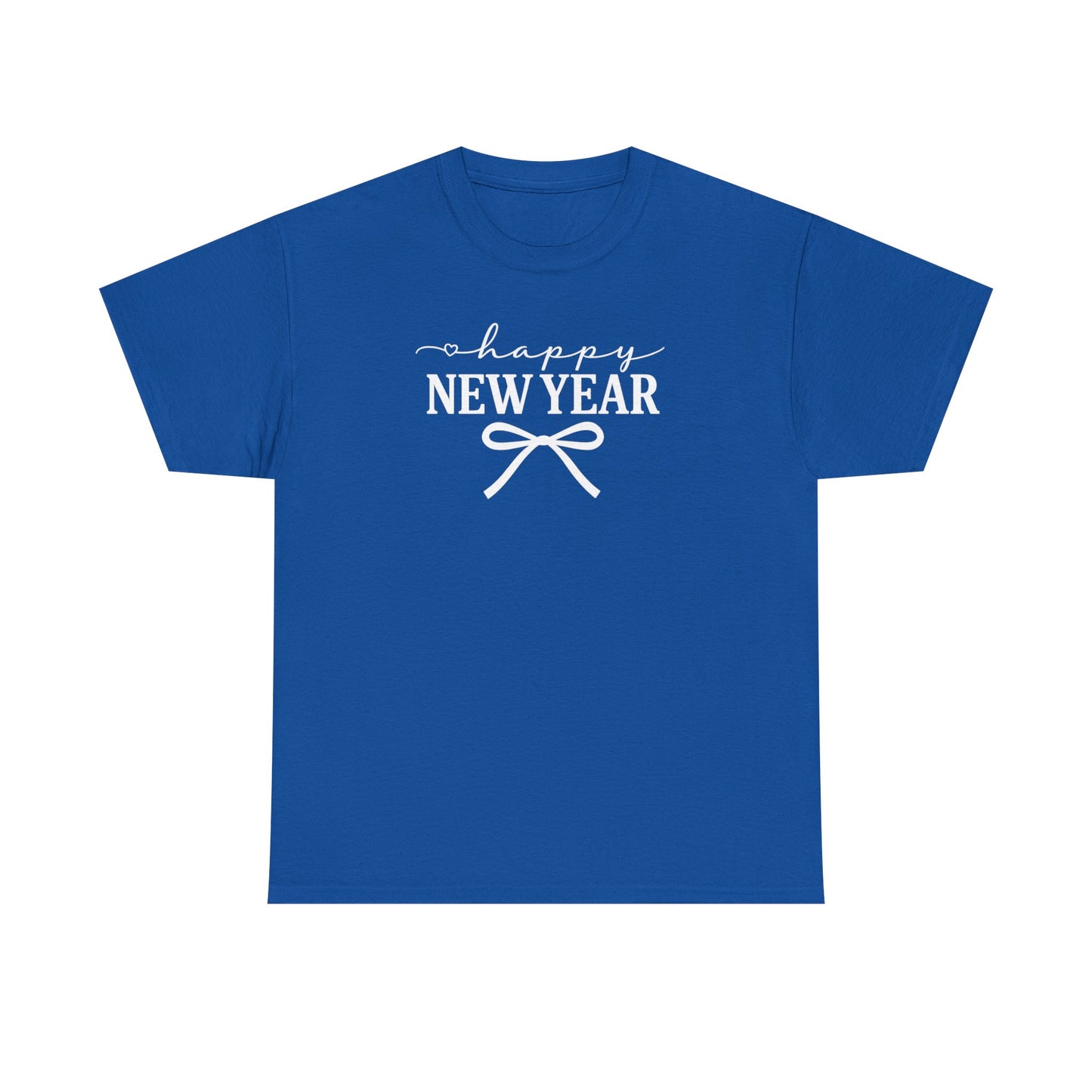Happy New Year Bow T-Shirt, Minimalist New Year Typography Tee, Holiday Graphic Shirt, New Year's Eve Outfit, Casual Festive Top