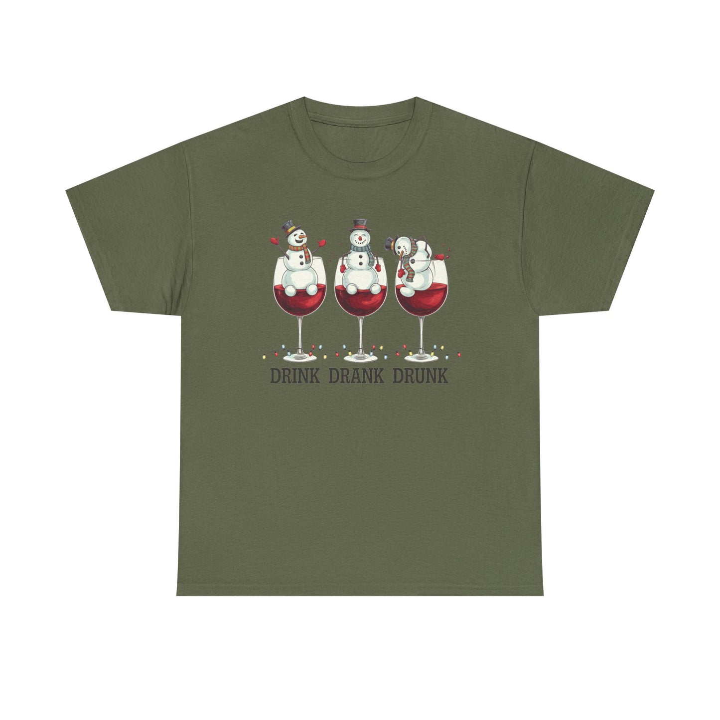 Drink Drank Drunk Christmas Shirt | Funny Holiday Wine Shirt | Snowman Christmas Tee | Drinking Humor Gift for Friends