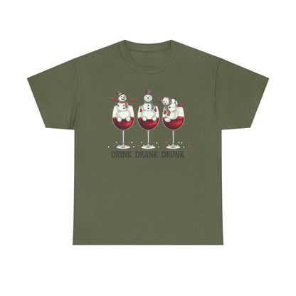 Drink Drank Drunk Christmas Shirt | Funny Holiday Wine Shirt | Snowman Christmas Tee | Drinking Humor Gift for Friends