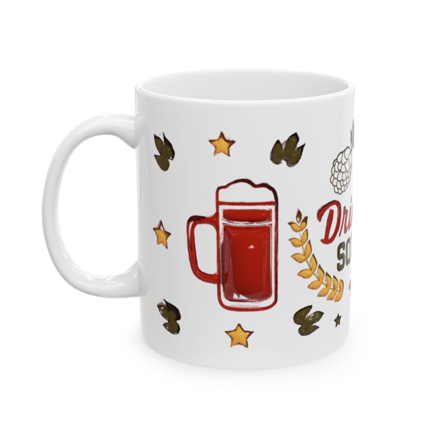 Drinking Squad Mug, Beer Lover Coffee Cup, Hops Design Ceramic Mug, Funny Drinking Mug Gift for Him, Game Night Friends Gift