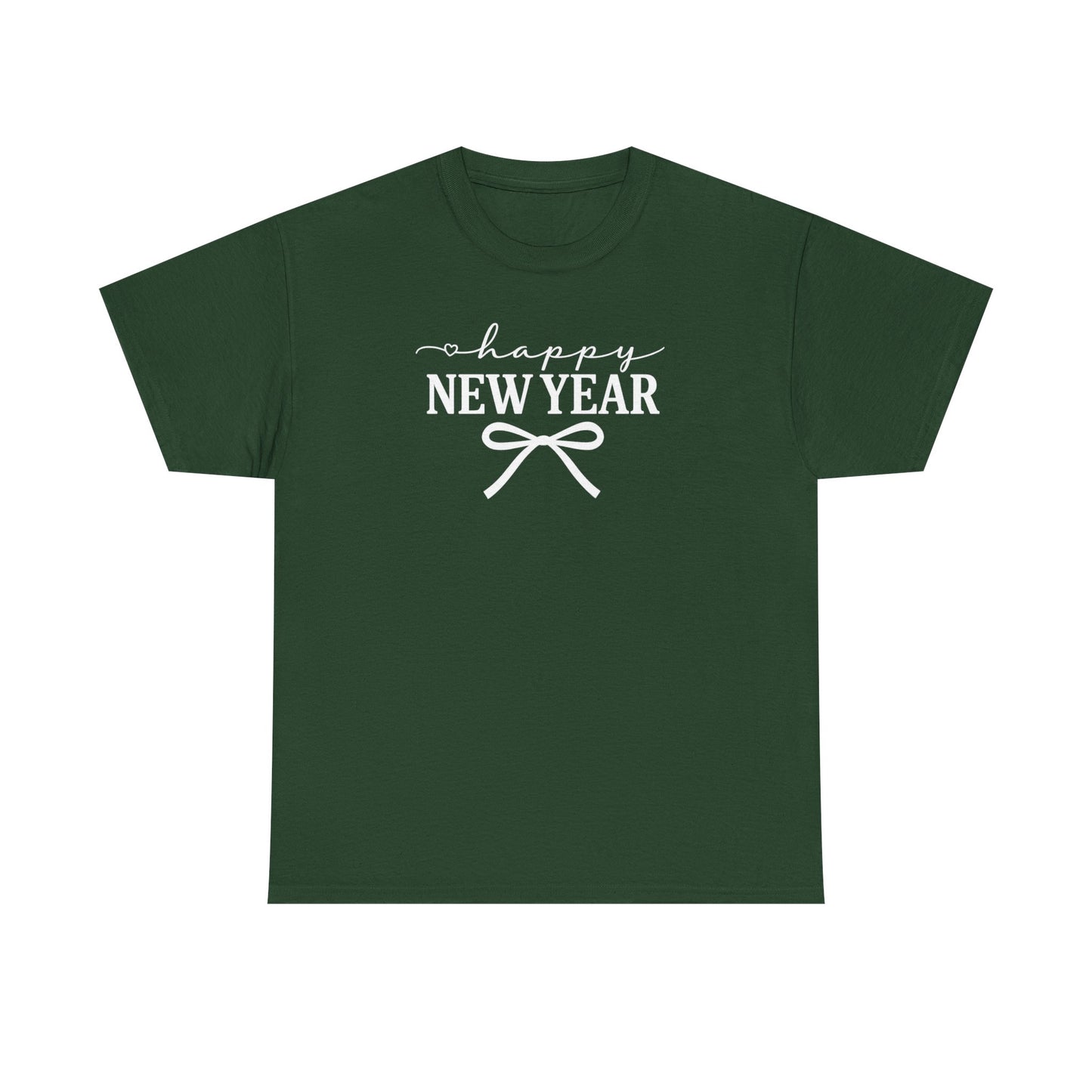 Happy New Year Bow T-Shirt, Minimalist New Year Typography Tee, Holiday Graphic Shirt, New Year's Eve Outfit, Casual Festive Top
