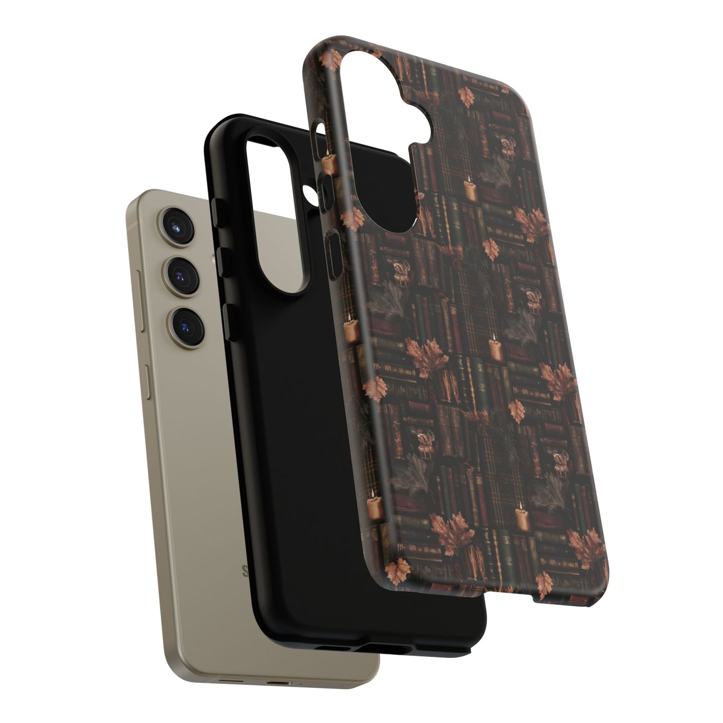 Gothic Phone Case Dark Academia Literary iPhone Samsung Cover with Books & Flowers, Phone case