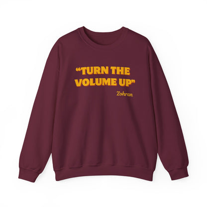 Turn the Volume Up Sweatshirt, Retro Music Quote Crewneck, Minimal Yellow Text Pullover, Cozy Gift for Musicians & Creatives