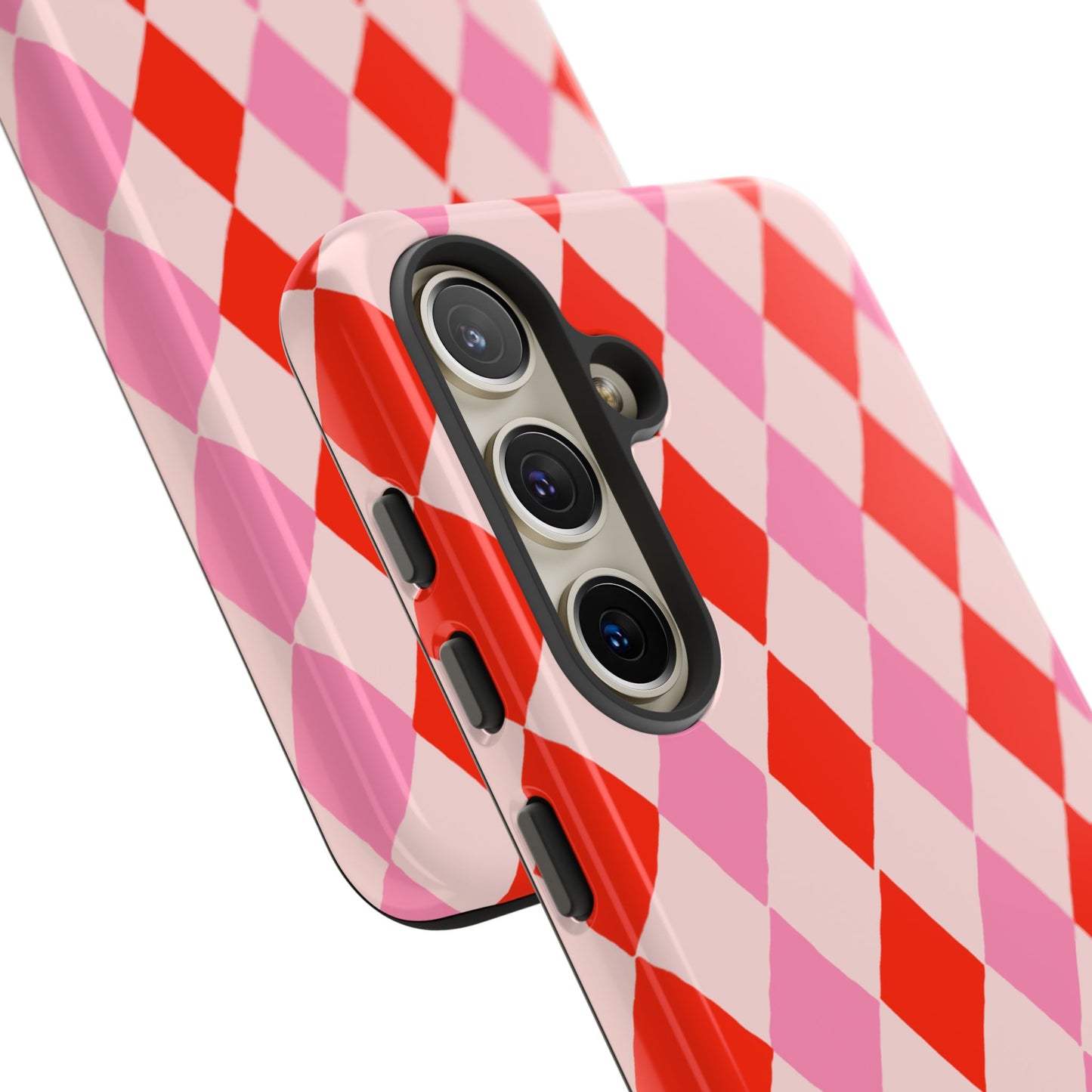 Tough Cases with Red Pink Diamonds, Retro Checkerboard iPhone Case And Samsung Case, Slim Fit Phone Case, Stylish Gift