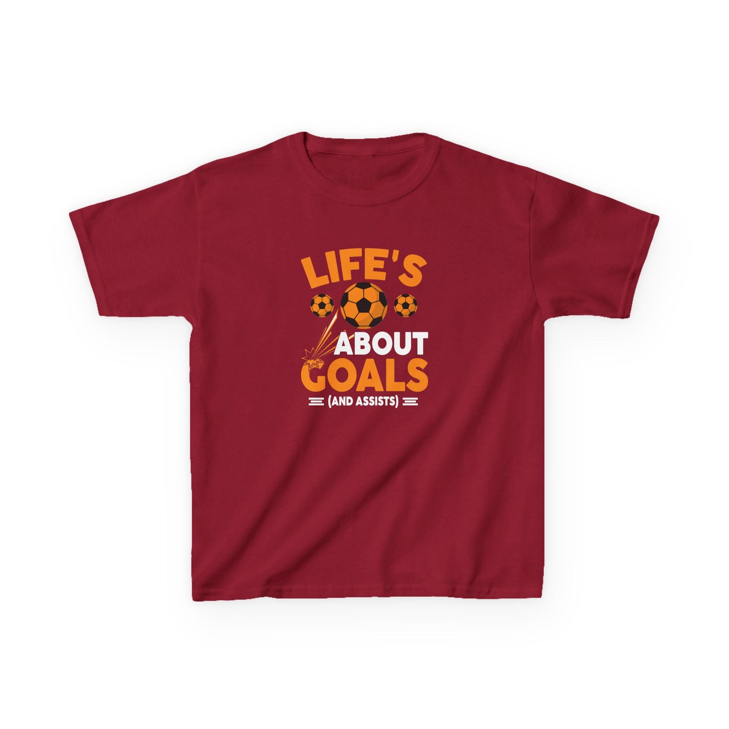 Life's About Goals Kids T-Shirt | Soccer Graphic Tee | Fun Teamwork Shirt for Boys & Girls | Cotton Youth Sports Top, FIFA World Cup 2026