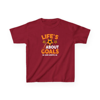 Life's About Goals Kids T-Shirt | Soccer Graphic Tee | Fun Teamwork Shirt for Boys & Girls | Cotton Youth Sports Top, FIFA World Cup 2026