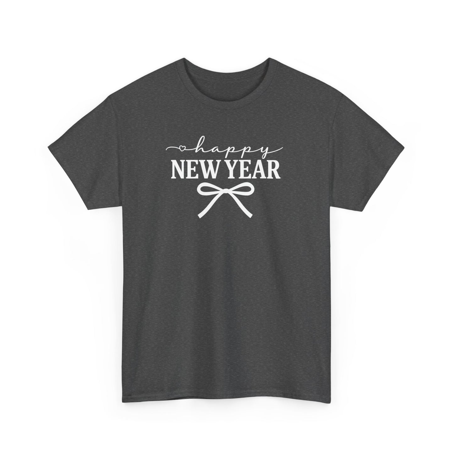 Happy New Year Bow T-Shirt, Minimalist New Year Typography Tee, Holiday Graphic Shirt, New Year's Eve Outfit, Casual Festive Top