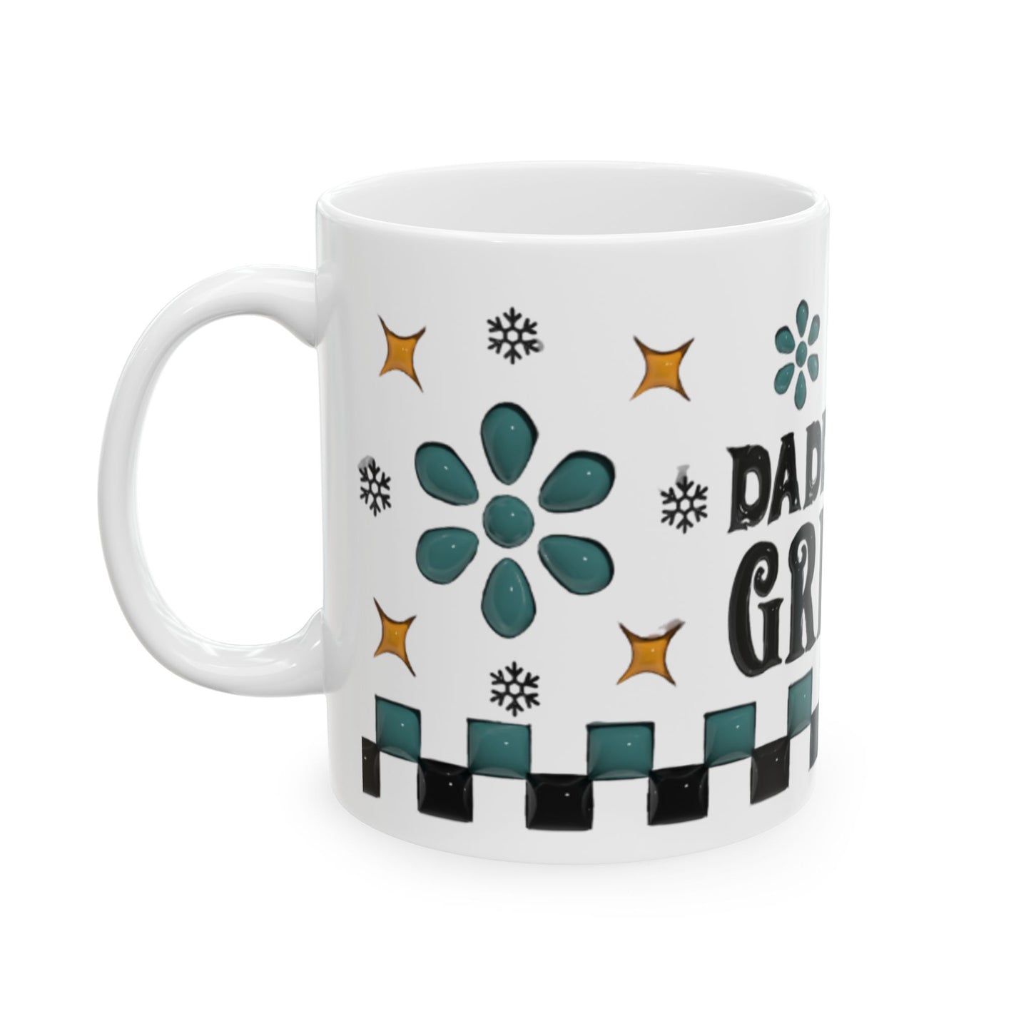 Daddy Grinch Mug, Funny Christmas Coffee Cup, Santa Hat Grinch Mug for Dad, Checker Retro Holiday Mug, Xmas Gift for Him Husband