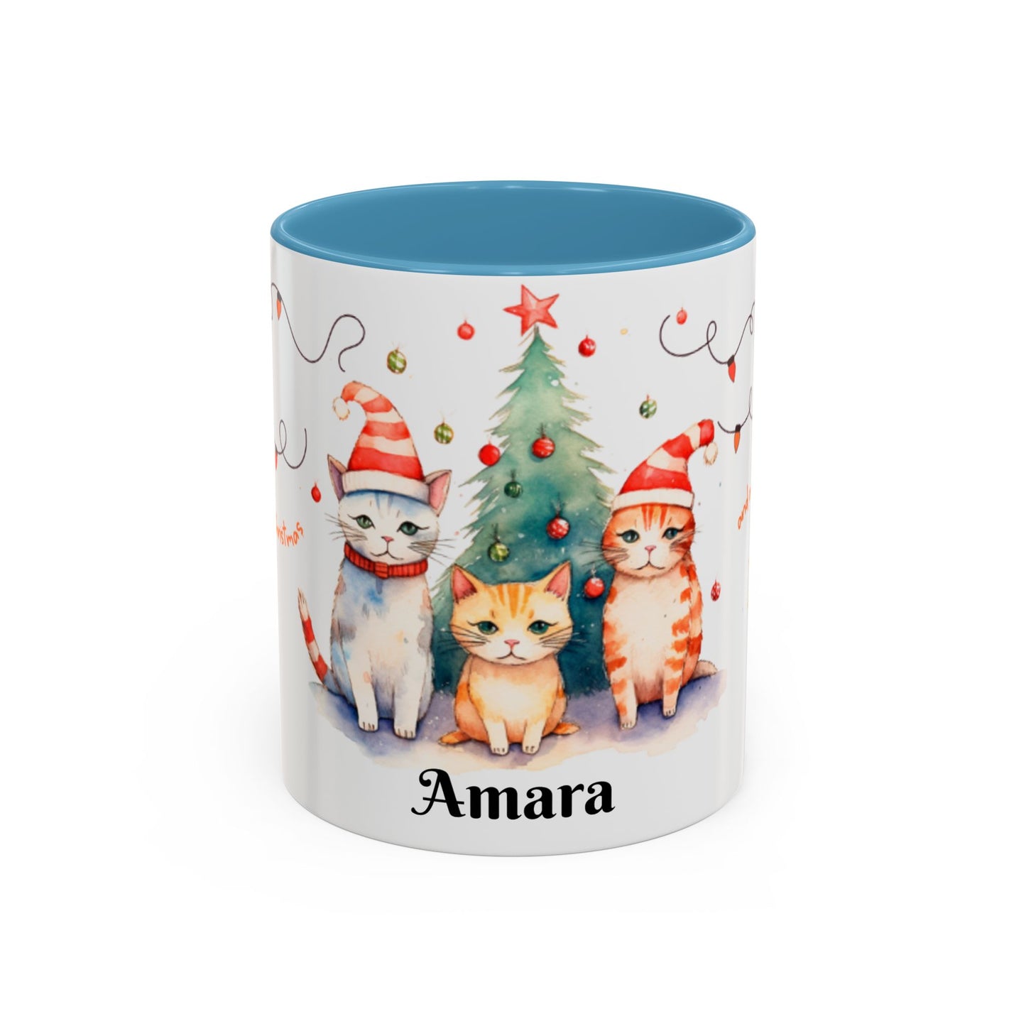 Personalized Festive Cat Accent Coffee Mug, Holiday, Christmas, Unique Gift, Home Decor, Cute Cat Lovers, Christmas Day Gift