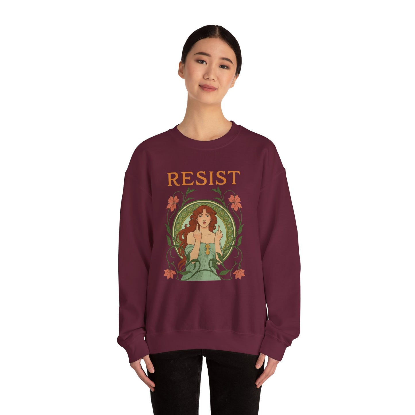 Resist Art Nouveau Woman Sweatshirt, Feminist Vintage Crewneck, Floral Botanical Activist Pullover, Empowerment Gift, Cozy Fall Layer