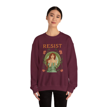 Resist Art Nouveau Woman Sweatshirt, Feminist Vintage Crewneck, Floral Botanical Activist Pullover, Empowerment Gift, Cozy Fall Layer