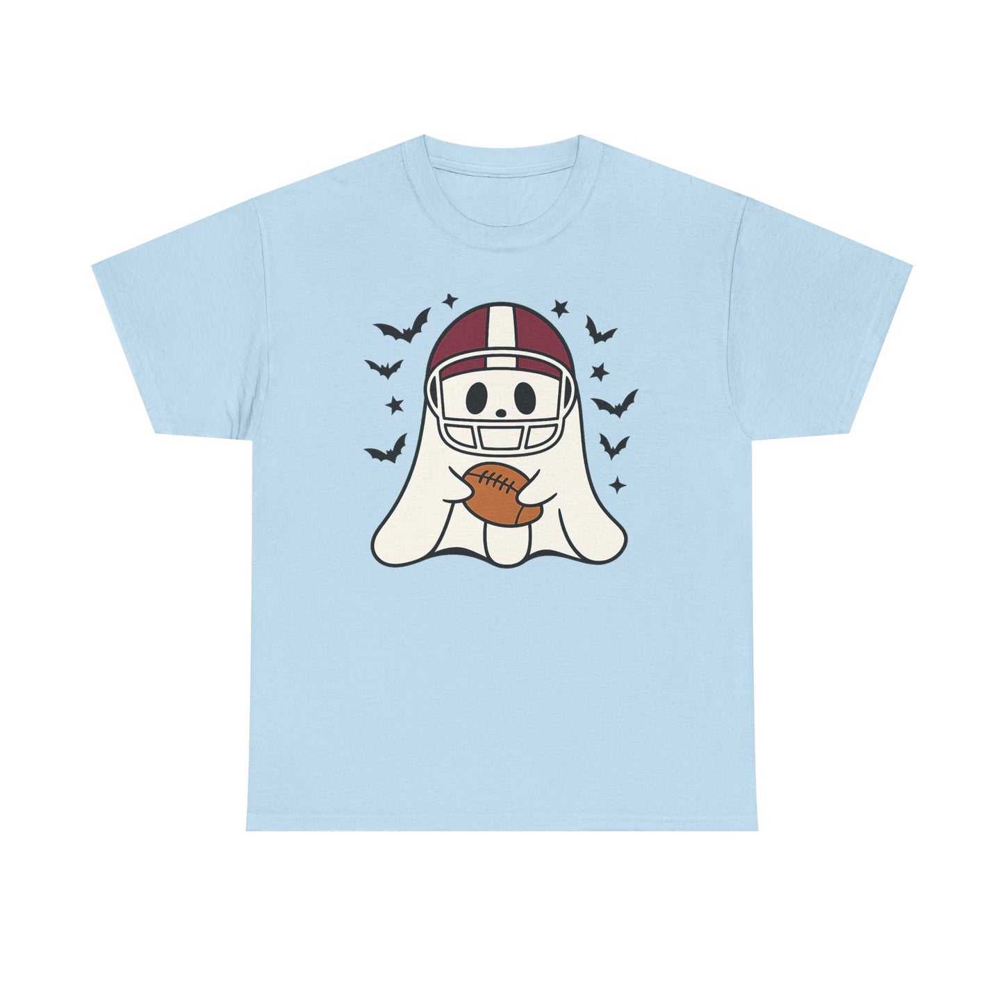 Halloween Ghost Football Tee, Unisex Heavy Cotton T-Shirt, Fun Halloween Apparel, Spooky Game Day Shirt, October Celebration Wear