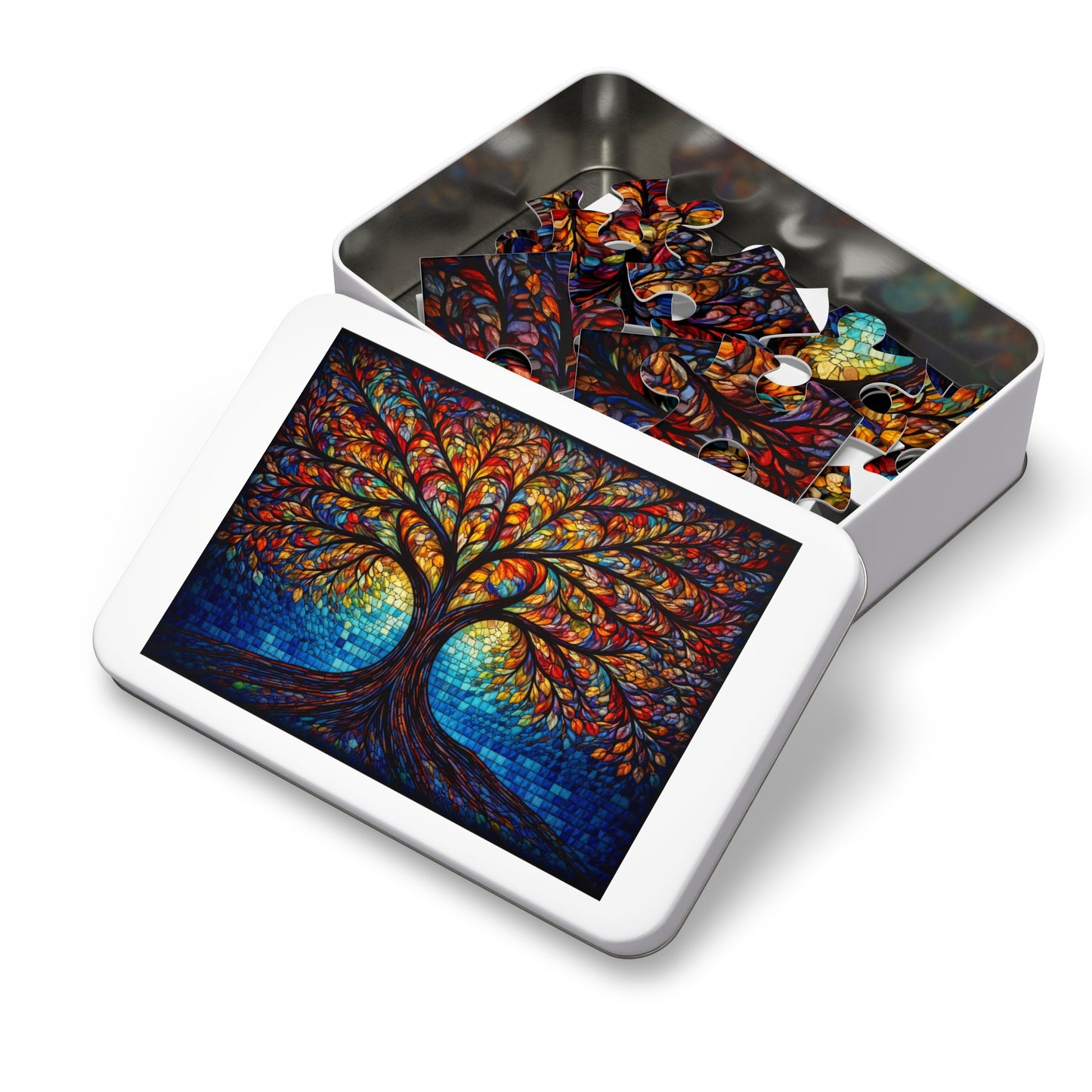 Tree of Life Jigsaw Puzzle, Colorful Stained Glass Mosaic Puzzle with Tin, Adult Puzzle Gift, Art Jigsaw