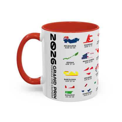 2026 Grand Prix Calendar Mug, Formula 1 Accent Coffee Mug, F1 Circuit Icons Cup, Motorsport Fan Gift, Racing Calendar Ceramic Mug