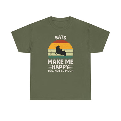 Bats Make Me Happy Unisex Heavy Cotton Tee, Funny Graphic Tee, Lovers Gift, Halloween Apparel, Everyday Casual Wear, Nature