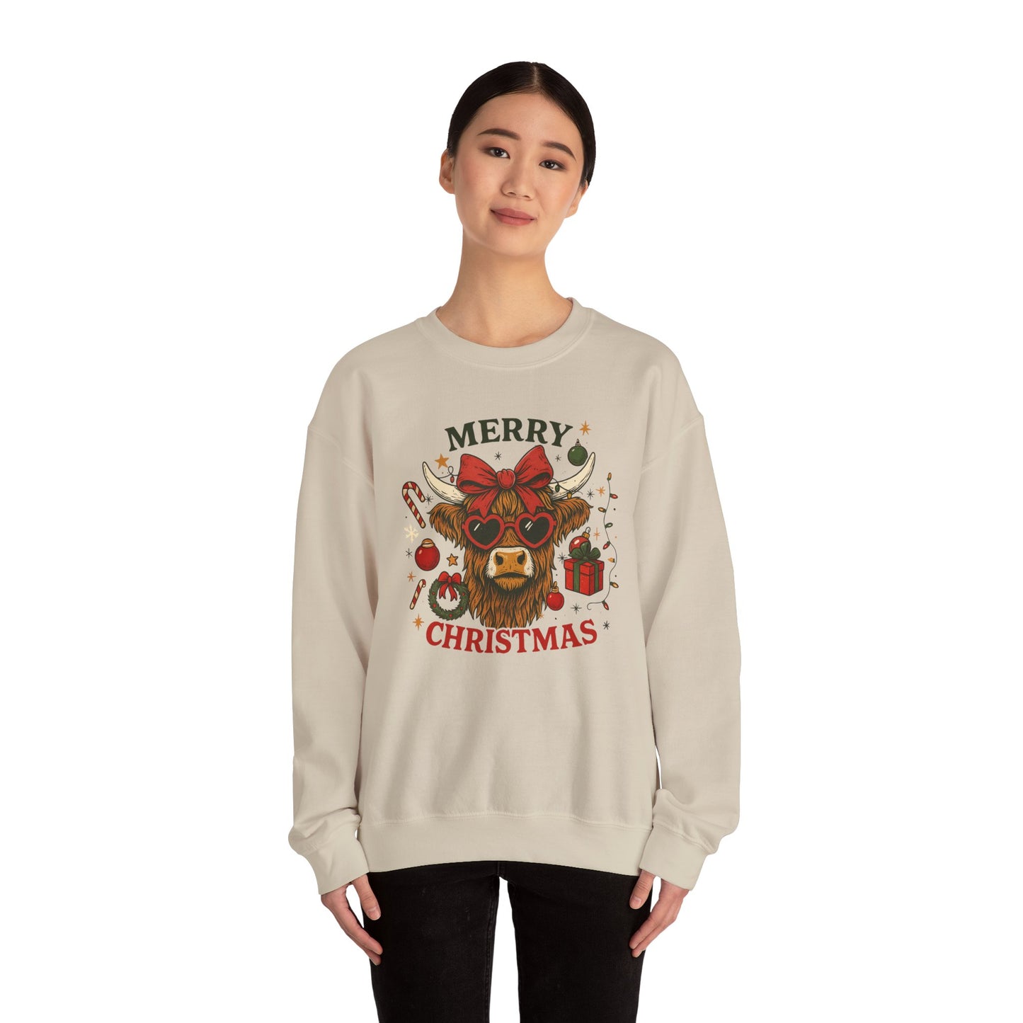 Merry Christmas Highland Cow Sweatshirt, Cow Christmas Crewneck, Funny Holiday Farm Shirt, Western Christmas Sweater, Cozy Xmas Gift for Her