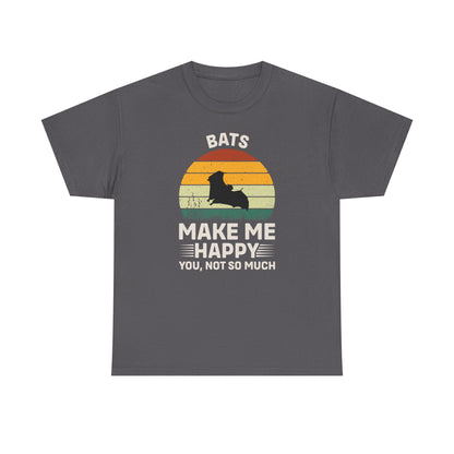 Bats Make Me Happy Unisex Heavy Cotton Tee, Funny Graphic Tee, Lovers Gift, Halloween Apparel, Everyday Casual Wear, Nature