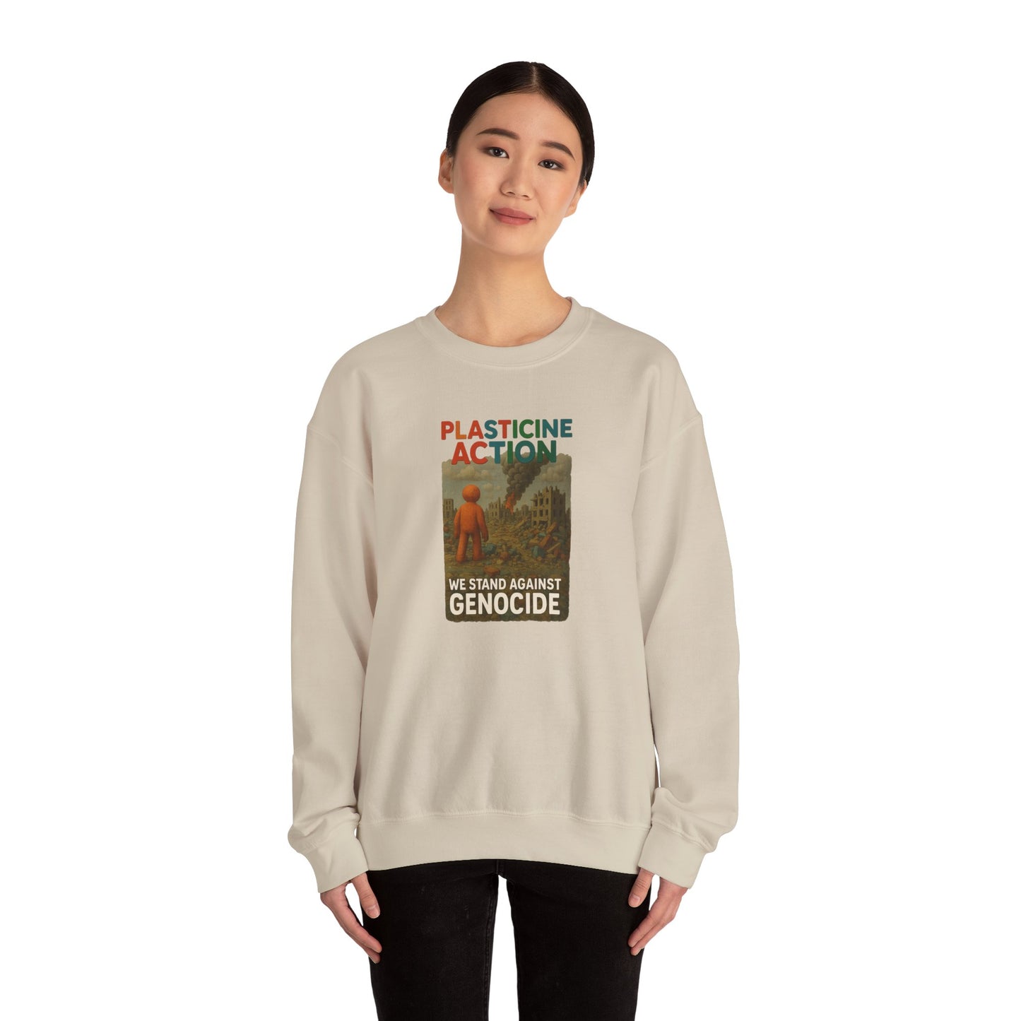 We stand against Genocide Crewneck Sweatshirt, Vintage Style, Sustainability Statement, Unisex Gift, Ethical Fashion, Activism Apparel