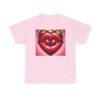 Cherry Lips Heart Graphic Tee, Retro Pop Art T-Shirt, Cute Aesthetic Cotton Shirt, Vintage Style Unisex Tee, Fun Statement Top