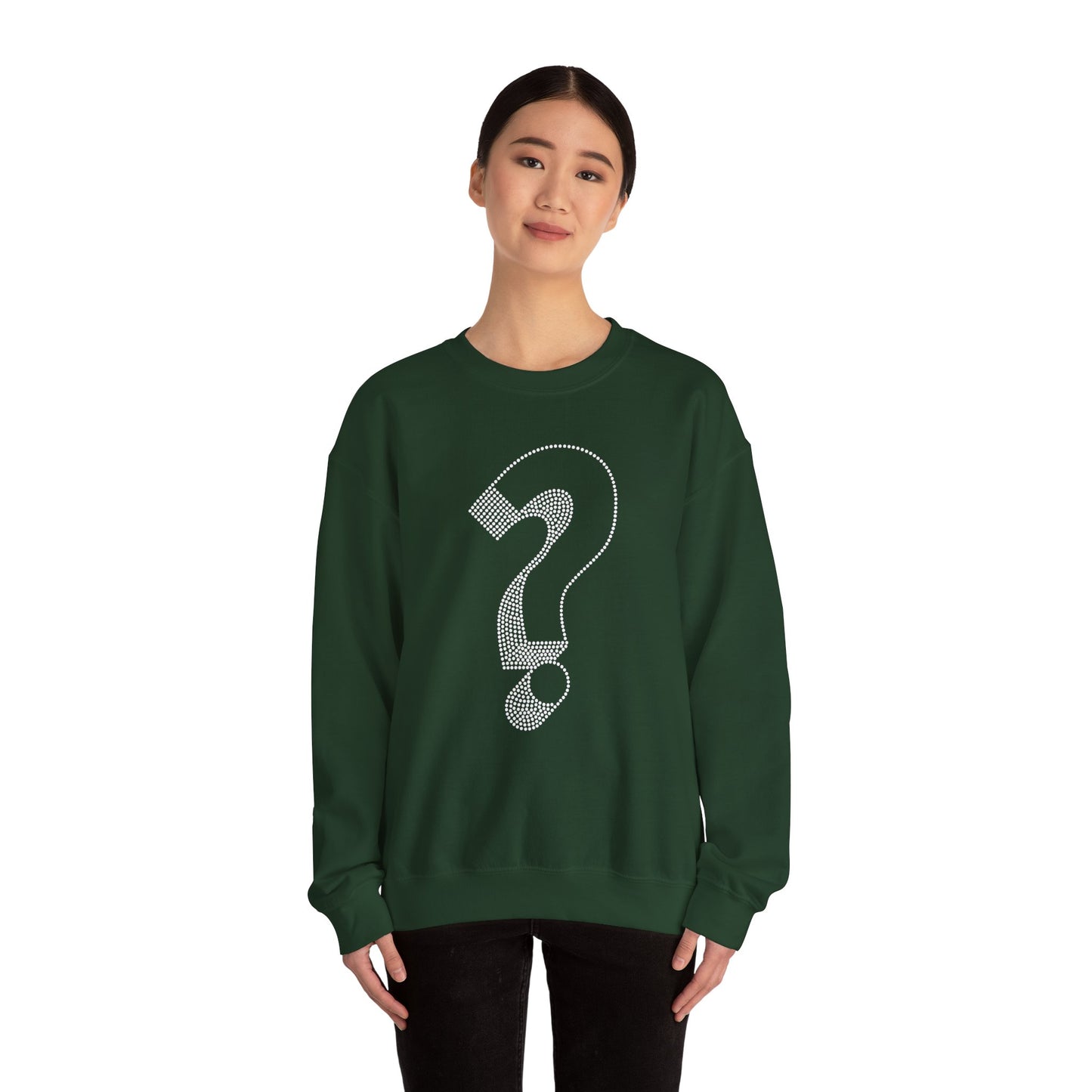 Rhinestone Question Mark Sweatshirt | Sparkly Mystery Icon Crewneck