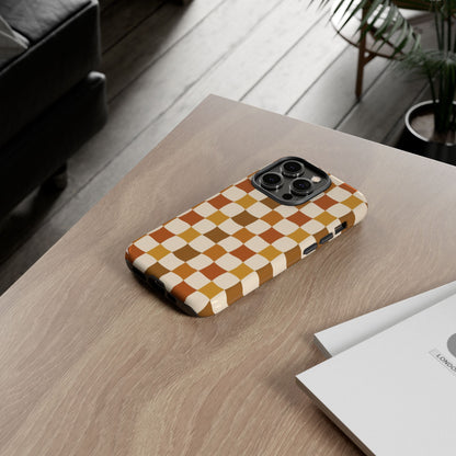 Boho Checked Phone Case, Checkerboard Design, Durable Protection, Phone Cover, Phone case For iPhone and Samsung, Trendy Phone Cover
