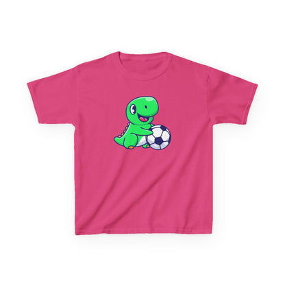 Green Dinosaur Playing Soccer Kids T-Shirt, Cute Dino Soccer Shirt for Boys Girls, Fun Youth Sports Graphic Tee, Football Lover