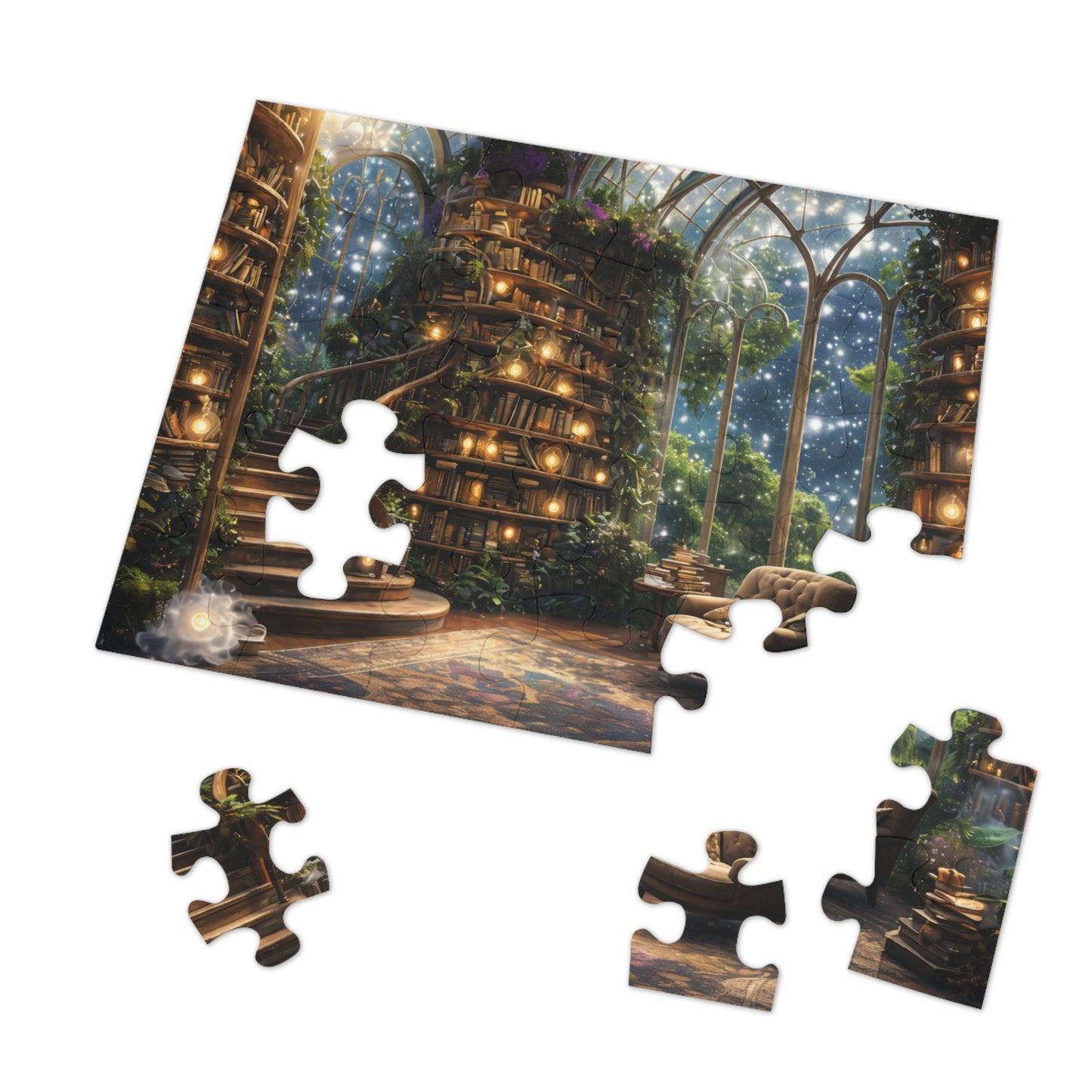 Dream Library, Magical Greenhouse, Jigsaw Puzzles, Star Filled Sky Library Reading Garden Lounge Room, Starry Night View, 500 Or 1000
