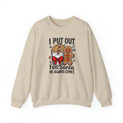 I Put Out For Santa Sweatshirt, Funny Christmas Crewneck, Cookies & Milk Holiday Sweater, Gingerbread Shirt, Xmas Party Sweatshirt