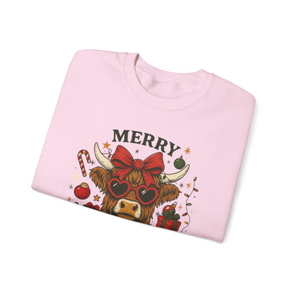 Merry Christmas Highland Cow Sweatshirt, Cow Christmas Crewneck, Funny Holiday Farm Shirt, Western Christmas Sweater, Cozy Xmas Gift for Her