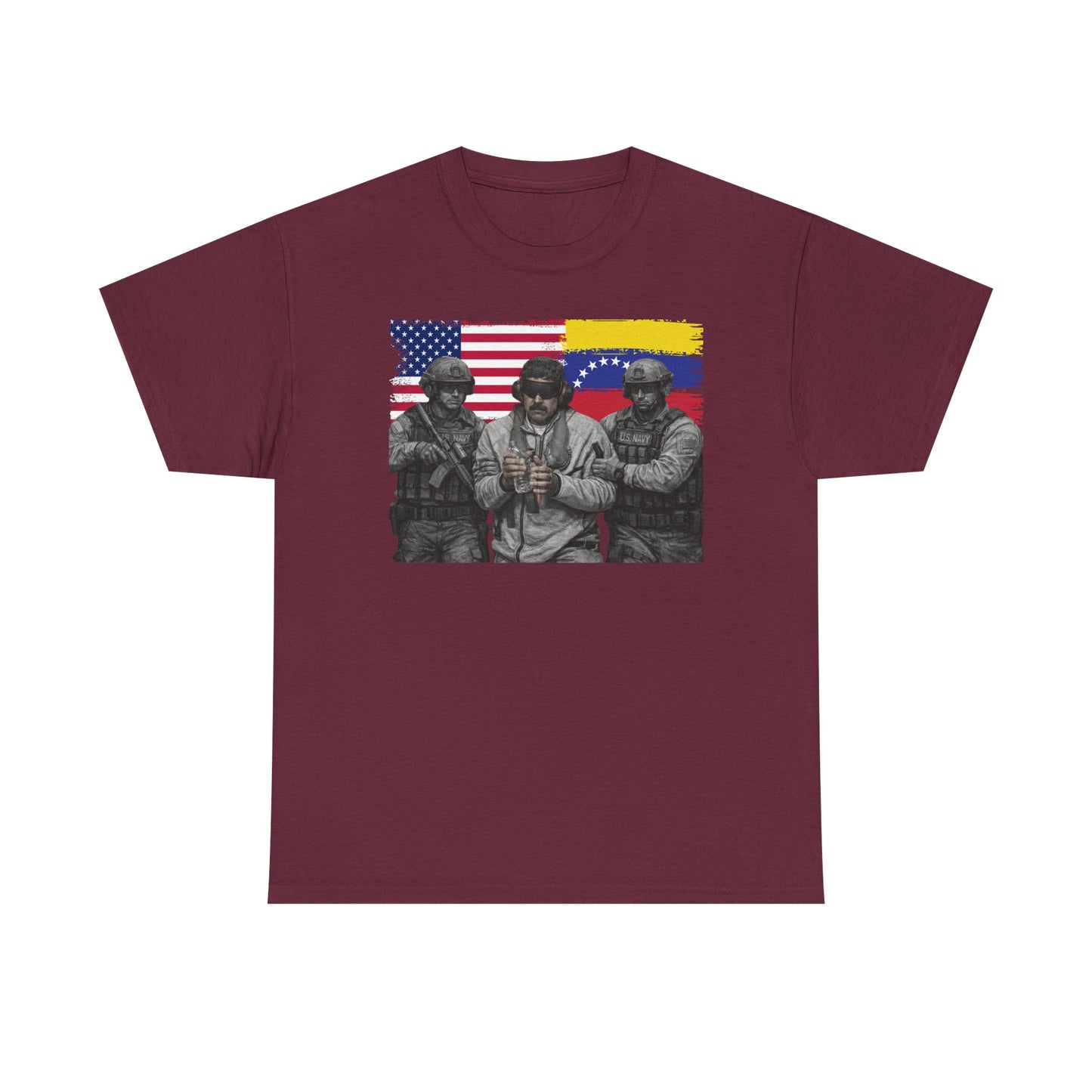 American and Venezuelan Flag Soldiers Tee, Nicolas Maduro Arrest Deportation Photo Tee T-shirt | Political Protest Graphic