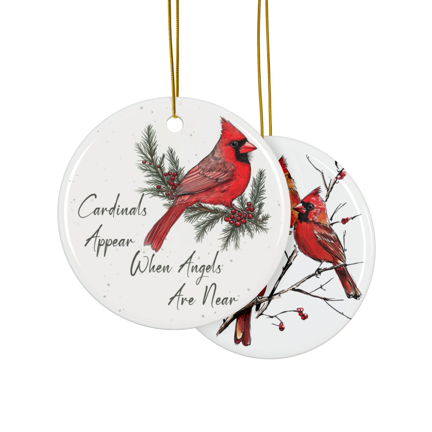 Cardinal Artwork Ornament, Double-Sided Ceramic Cardinal Christmas Ornament, Winter Bird Decoration, Red Cardinal Holiday Keepsake