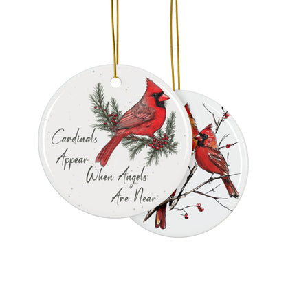 Cardinal Artwork Ornament, Double-Sided Ceramic Cardinal Christmas Ornament, Winter Bird Decoration, Red Cardinal Holiday Keepsake