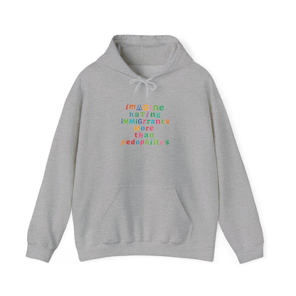 Imagine Hating Immigrants More Than Pedophiles Hoodie, Bold Statement  hoodie, Activist Equality Pullover,  Human Rights Protest Gift