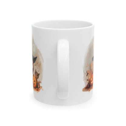 Personalized Halloween-themed Ceramic Mug, Countless Treats and Spooky Charm, Perfect for Fall, Gift for Cat Lovers, Cozy Beverage Holder
