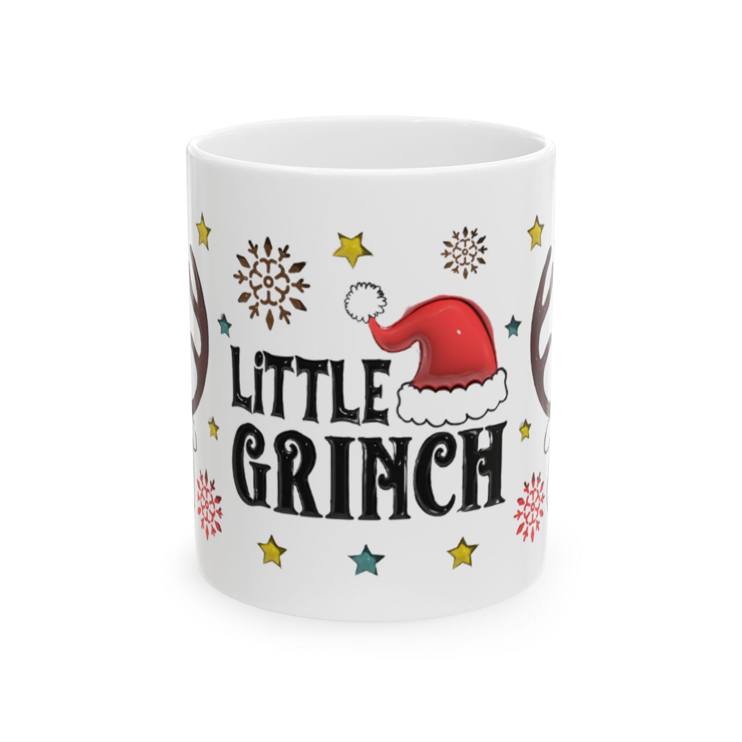 Little Grinch Mug, Cute Christmas Coffee Cup, Santa Hat Reindeer Holiday Mug, Funny Cocoa Cup for Kids & Family, Xmas Gift Idea