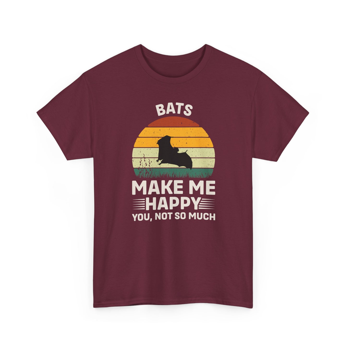 Bats Make Me Happy Unisex Heavy Cotton Tee, Funny Graphic Tee, Lovers Gift, Halloween Apparel, Everyday Casual Wear, Nature