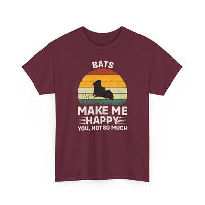 Bats Make Me Happy Unisex Heavy Cotton Tee, Funny Graphic Tee, Lovers Gift, Halloween Apparel, Everyday Casual Wear, Nature