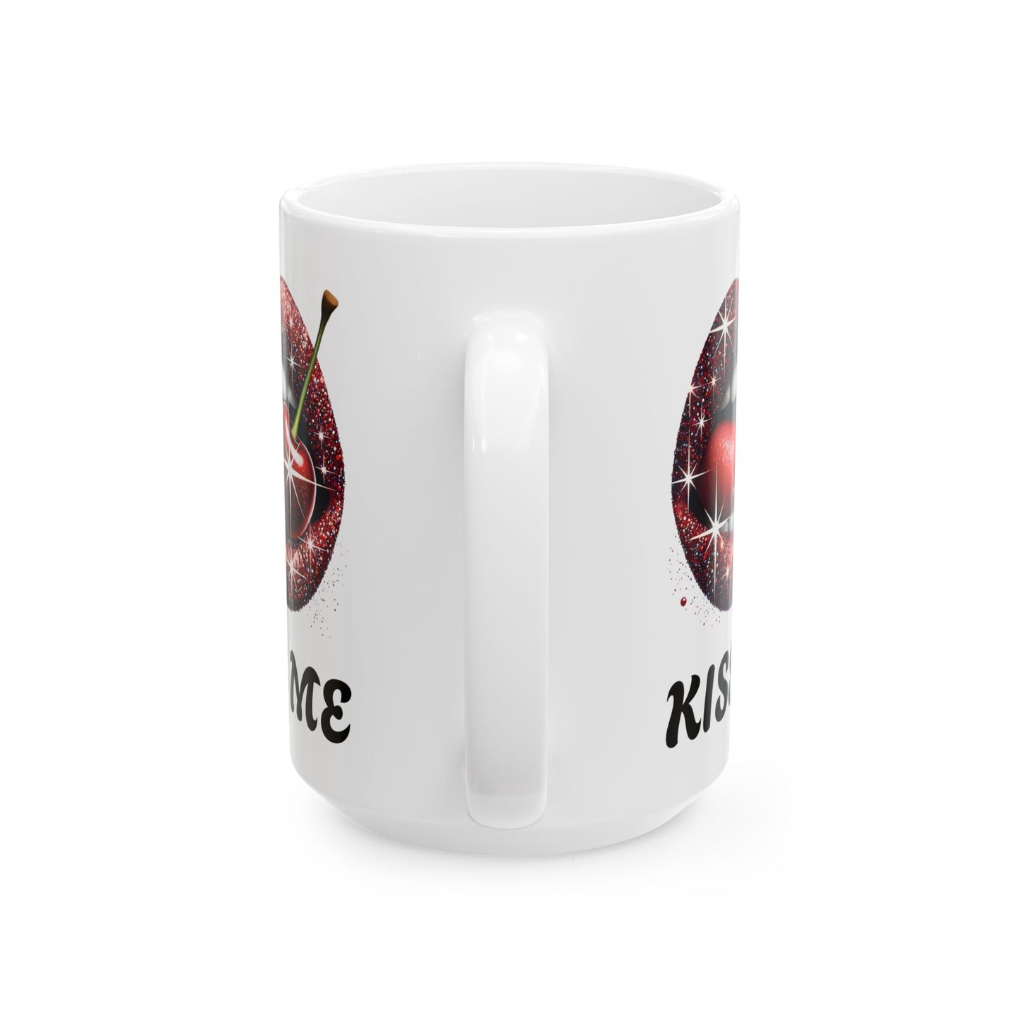 Kiss Me Coffee Mug, Cherry Lips Design Ceramic Mug, Cute Aesthetic Coffee Cup, 11oz 15oz Gift, Fun Novelty Mug
