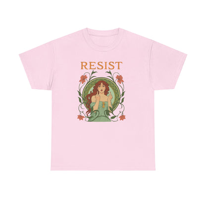 Resist Art Nouveau Woman Tee, Feminist Vintage Shirt, Botanical Activist T-Shirt, Retro Feminism Gift, Empowerment Top, Mucha Anti Trump