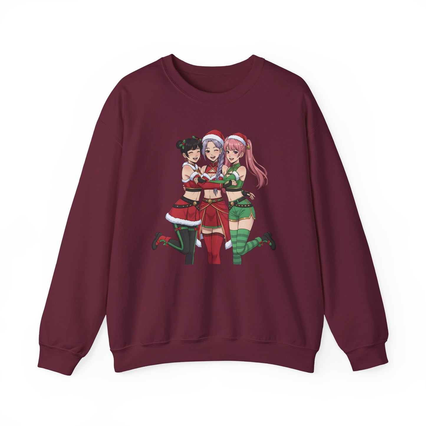 Anime Christmas Sweatshirt, Kawaii Girls Holiday Crewneck, Cute Anime Xmas Sweater, Cozy Otaku Gift, Holiday Kawaii Trio Shirt