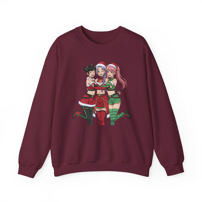 Anime Christmas Sweatshirt, Kawaii Girls Holiday Crewneck, Cute Anime Xmas Sweater, Cozy Otaku Gift, Holiday Kawaii Trio Shirt