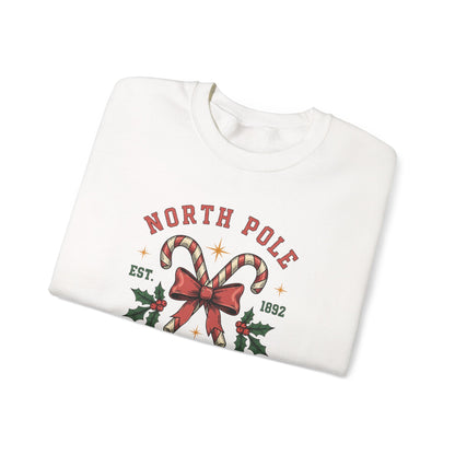 North Pole University Christmas Sweatshirt Candy Cane College Crewneck, Cute Christmas Sweater for Women, Cozy Winter Sweatshirt