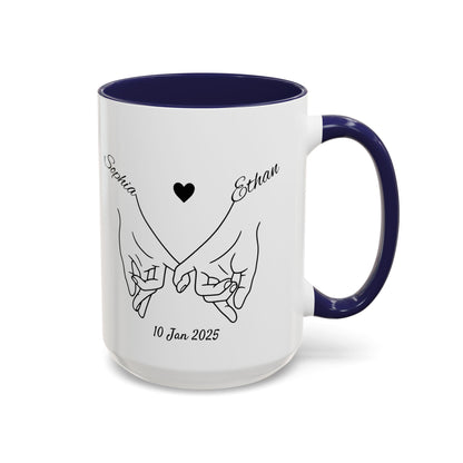 Holding Hands Couple Mug | Personalized Names & Date Coffee Cup | Custom Line Art Love Mug | Valentine Anniversary Gift for Couples
