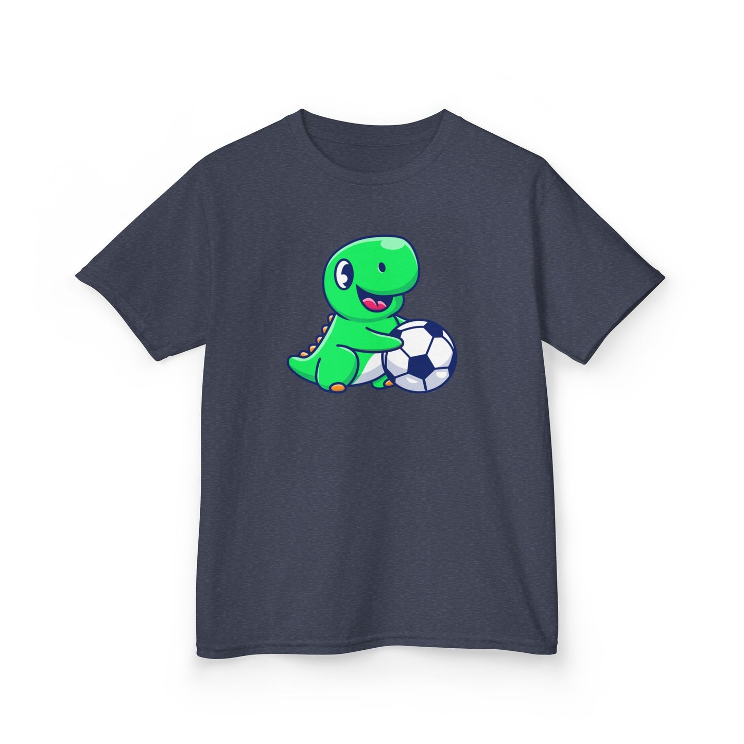Green Dinosaur Playing Soccer Kids T-Shirt, Cute Dino Soccer Shirt for Boys Girls, Fun Youth Sports Graphic Tee, Football Lover