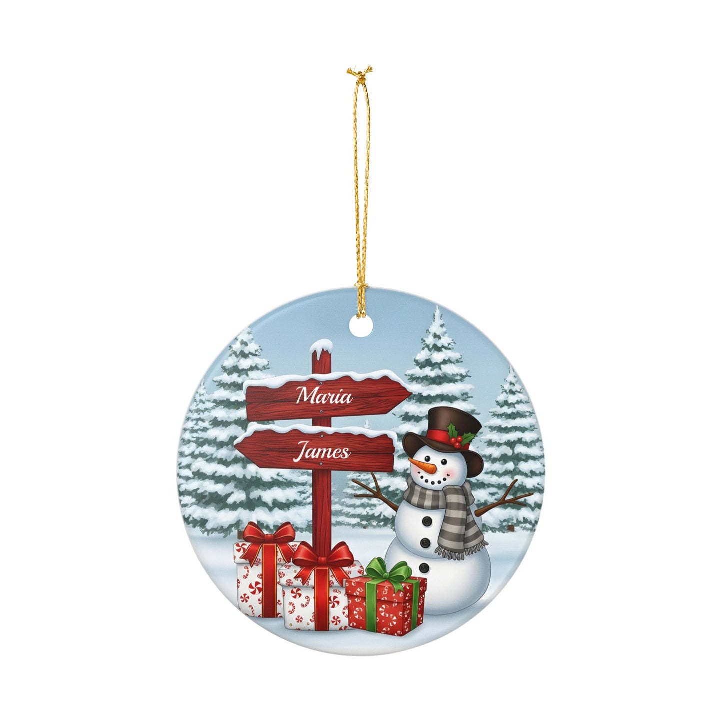Personalized Snowman Christmas Ornament, Ceramic Snowman Sign Decor, Custom Holiday Ornament, Winter Keepsake Gift for Families
