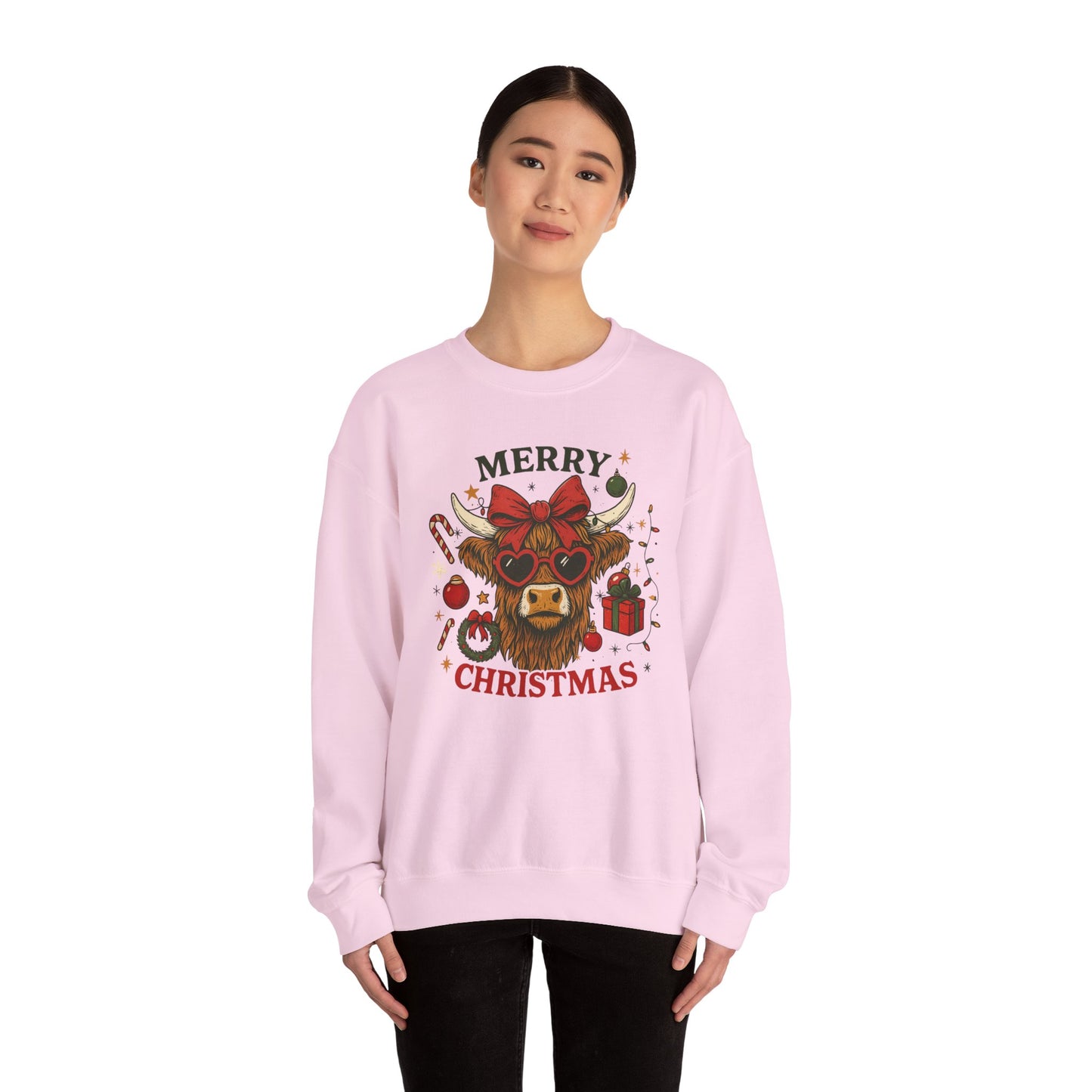 Merry Christmas Highland Cow Sweatshirt, Cow Christmas Crewneck, Funny Holiday Farm Shirt, Western Christmas Sweater, Cozy Xmas Gift for Her