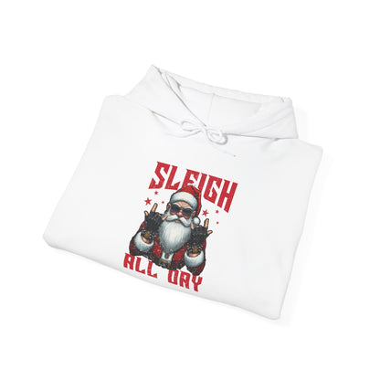 Funny Santa Sleigh All Day Hoodie | Rocker Santa Christmas Hoodie | Cool Holiday Sweatshirt | Funny Christmas Gift