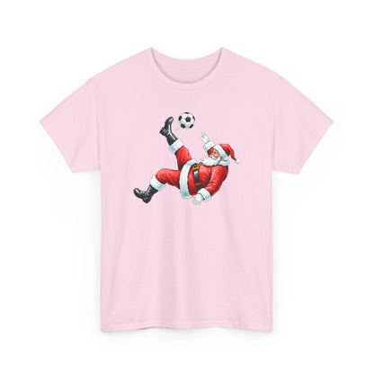 Santa Soccer Heavy Cotton Tee, Fun Holiday Shirt, Christmas Party, Gift for Him/Her, Festive Clothing, Casual Wear, Gift for her