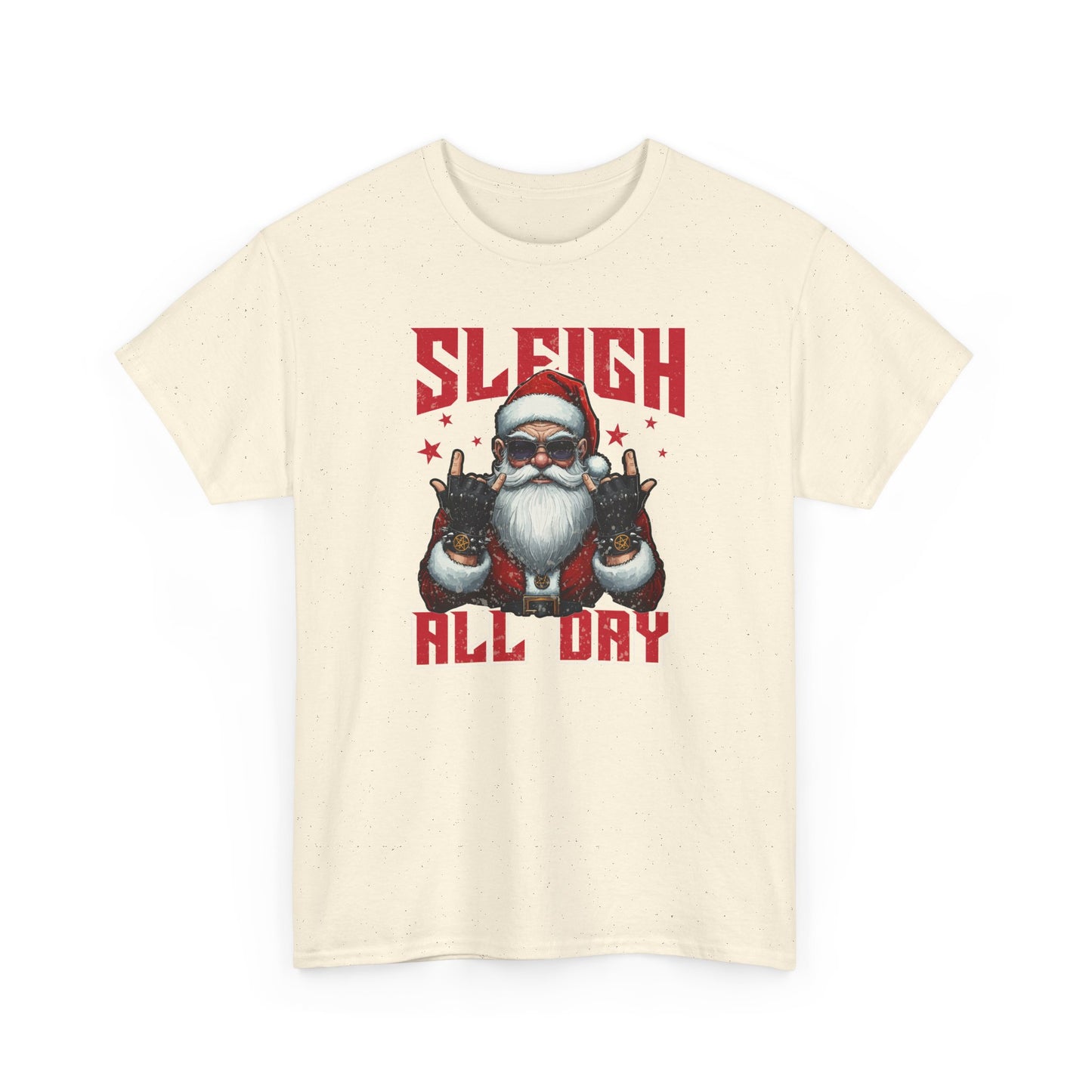Funny Santa Sleigh All Day T-Shirt | Cool Christmas Graphic Tee | Rocker Santa Shirt | Holiday Humor Gift