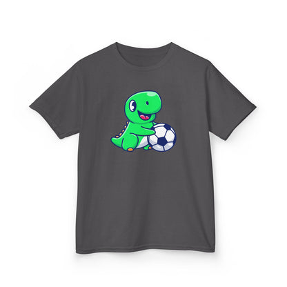 Green Dinosaur Playing Soccer Kids T-Shirt, Cute Dino Soccer Shirt for Boys Girls, Fun Youth Sports Graphic Tee, Football Lover